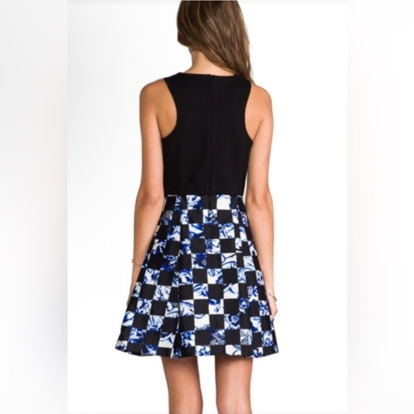 Tibi Blue and Black Strapless Silk Fit and Flare Cocktail Dress - Picture 3 of 11